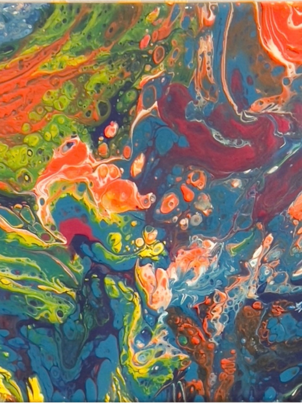 Bright Abstract Acrylic Paint Pour Cells Canvas Pop Color 8” x 10” Original 1/1